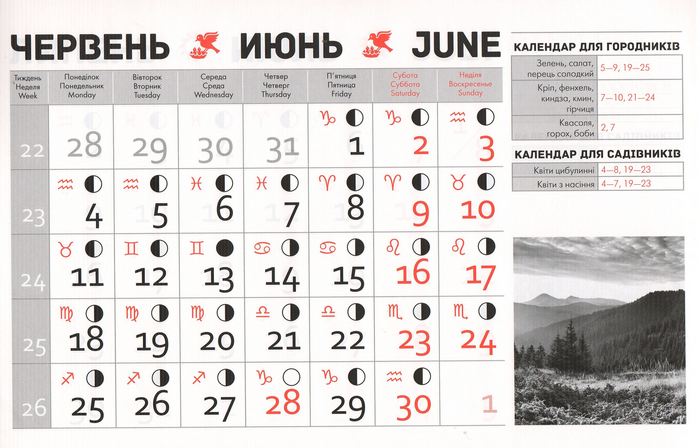 Посівний календар на червень 2018 року фото