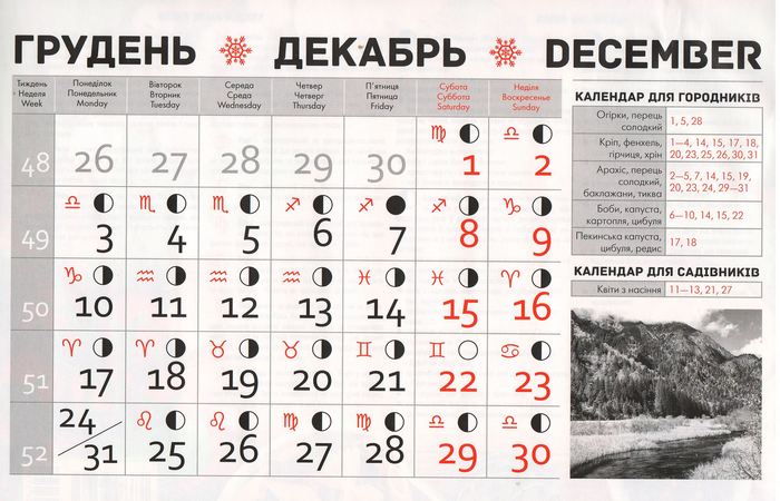 Посівний календар на грудень 2018 року фото