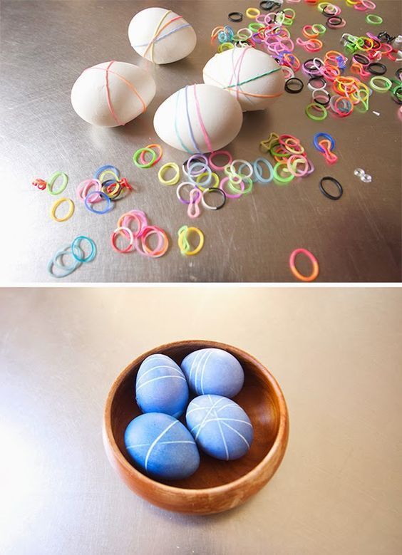 Яйця, пофарбовані за допомогою резинок